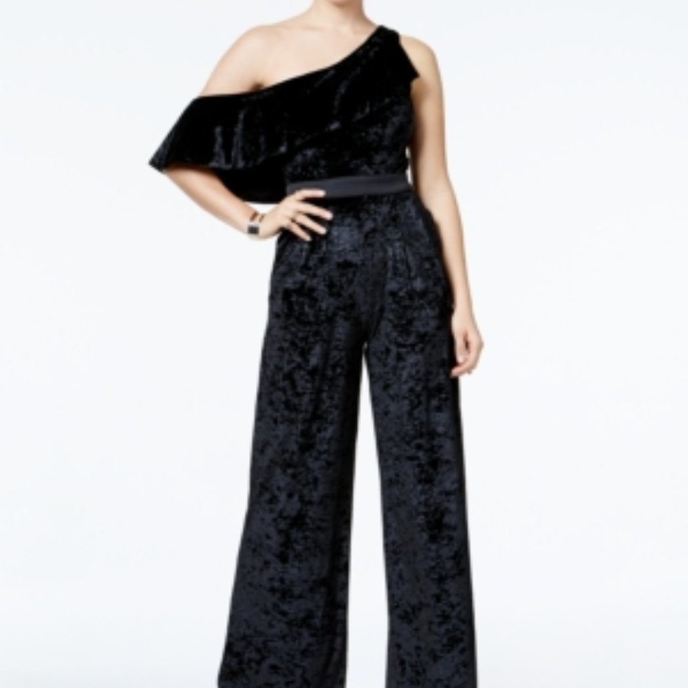 XOXO Juniors' Velvet One Shoulder Ruffle Jumpsuit